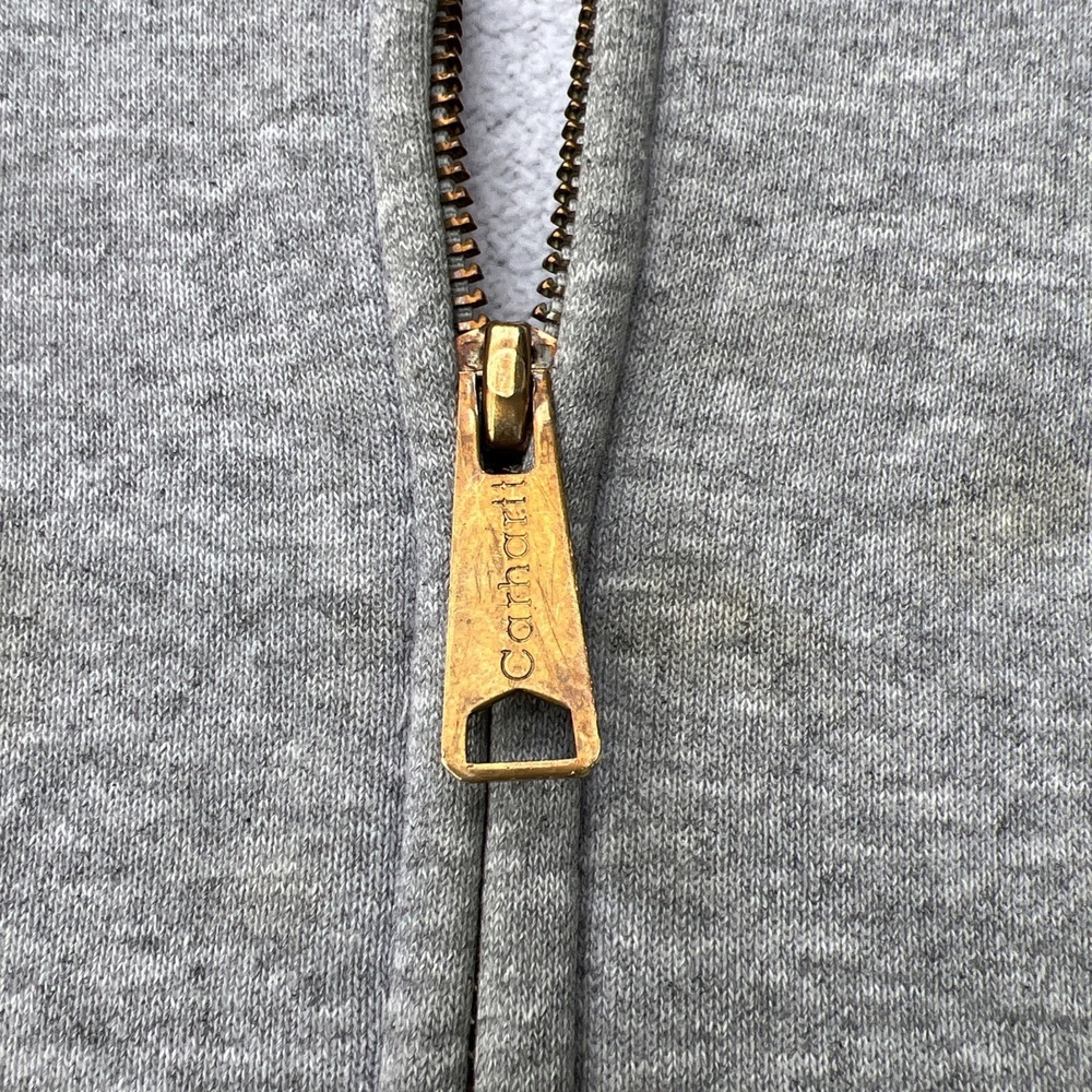 Vintage Carhartt Hoodie Mens XL Oversized Gray Brass Zip Frayed Distressed